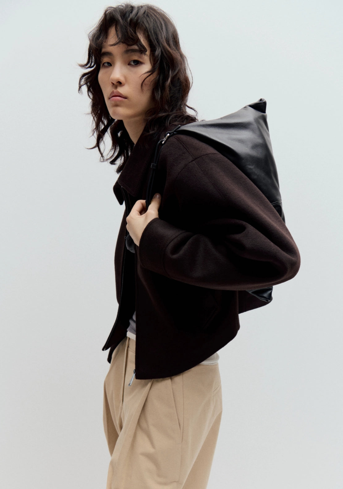 Wool Bomber Jacket - Brown