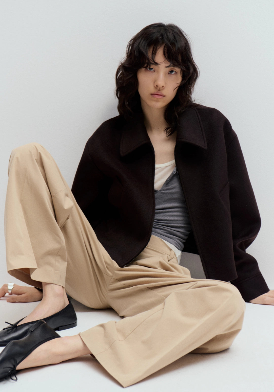Wool Bomber Jacket - Brown