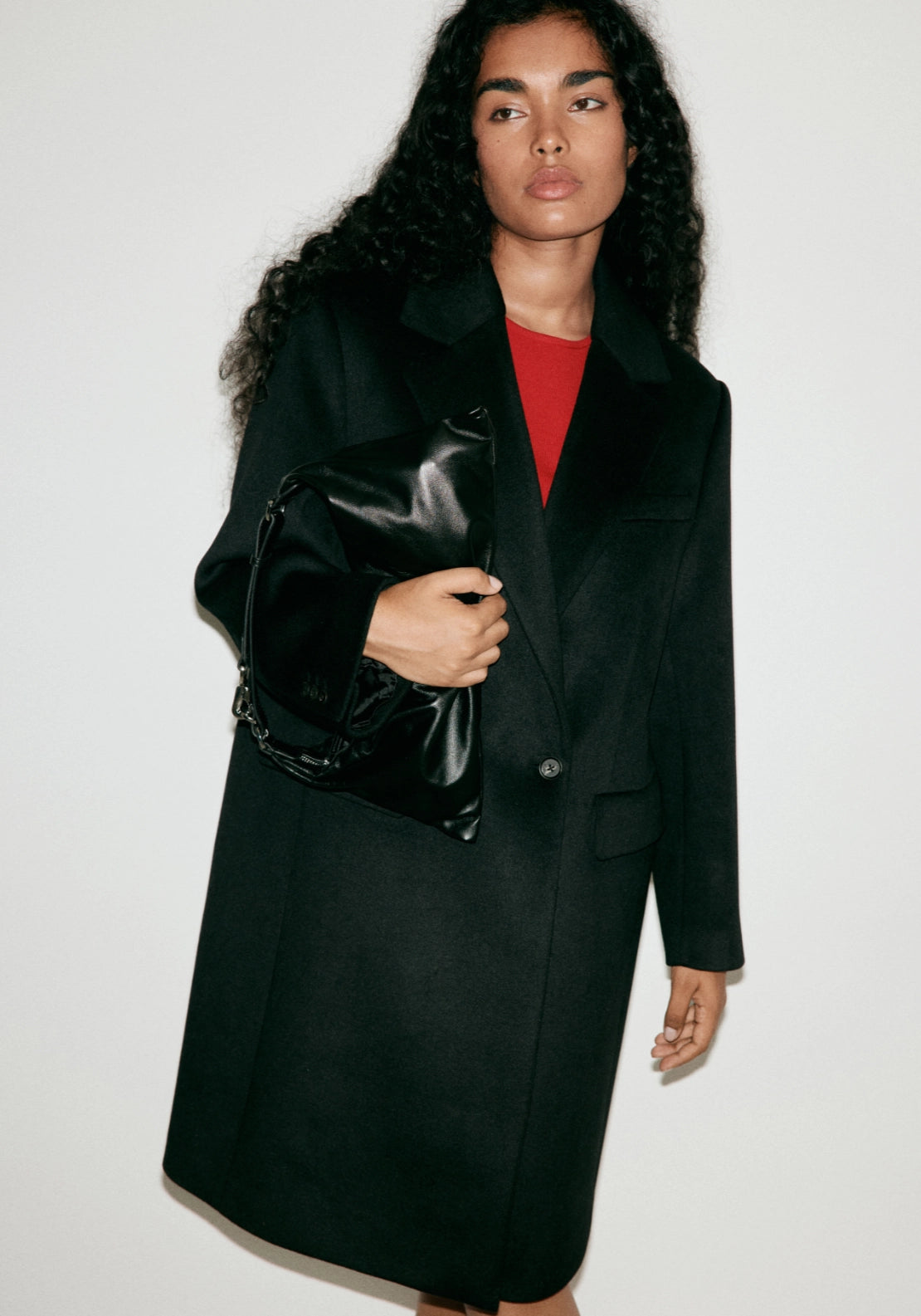 Double Breasted Wool Coat - Black