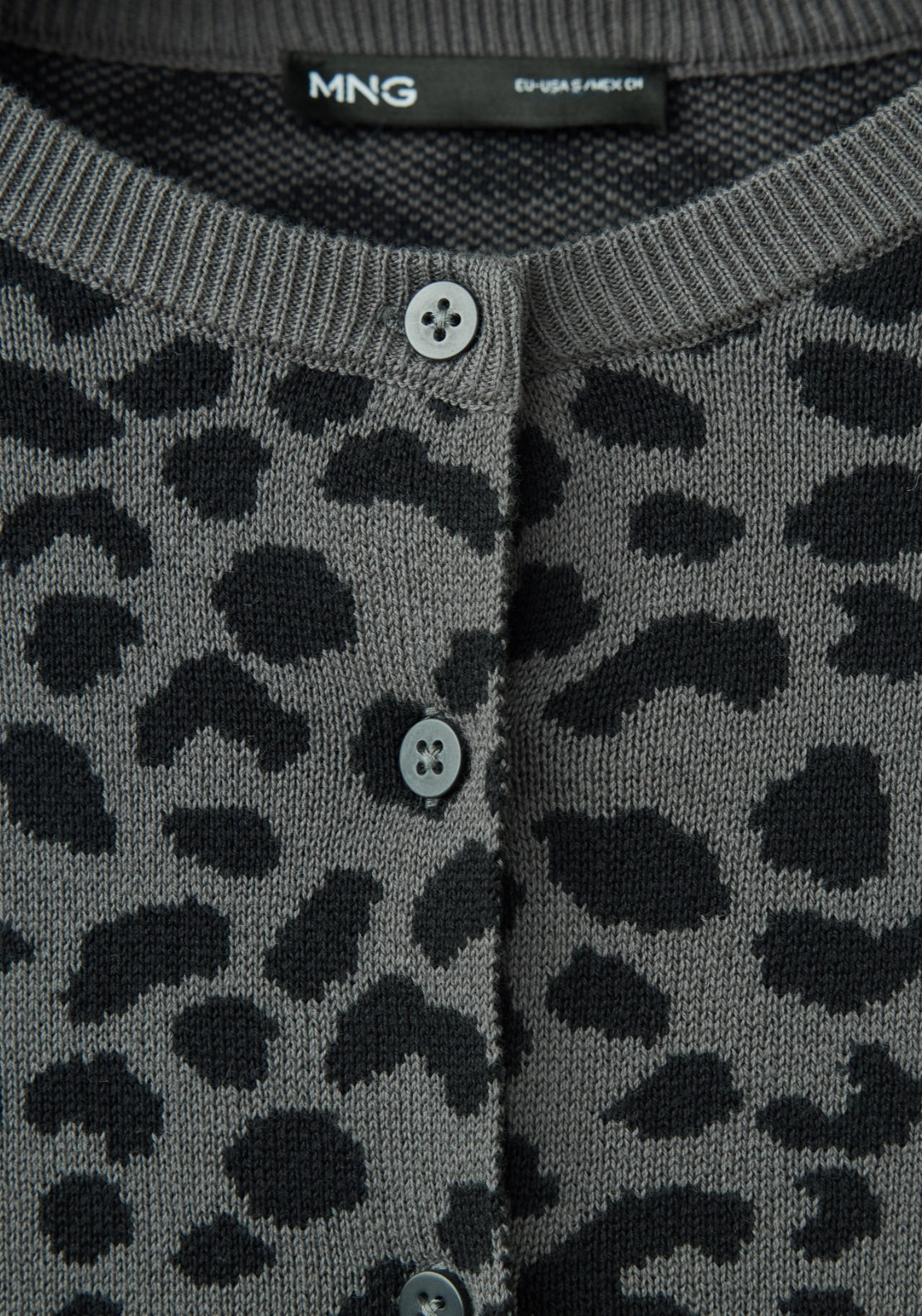 100% Cotton Button Front Animal Print Cardigan - Grey