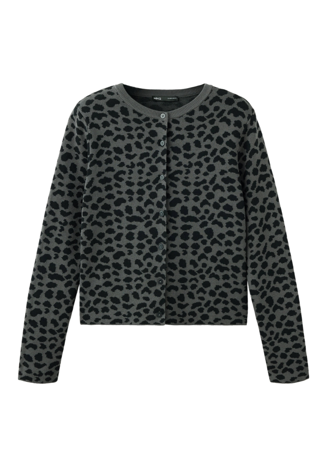 100% Cotton Button Front Animal Print Cardigan - Grey