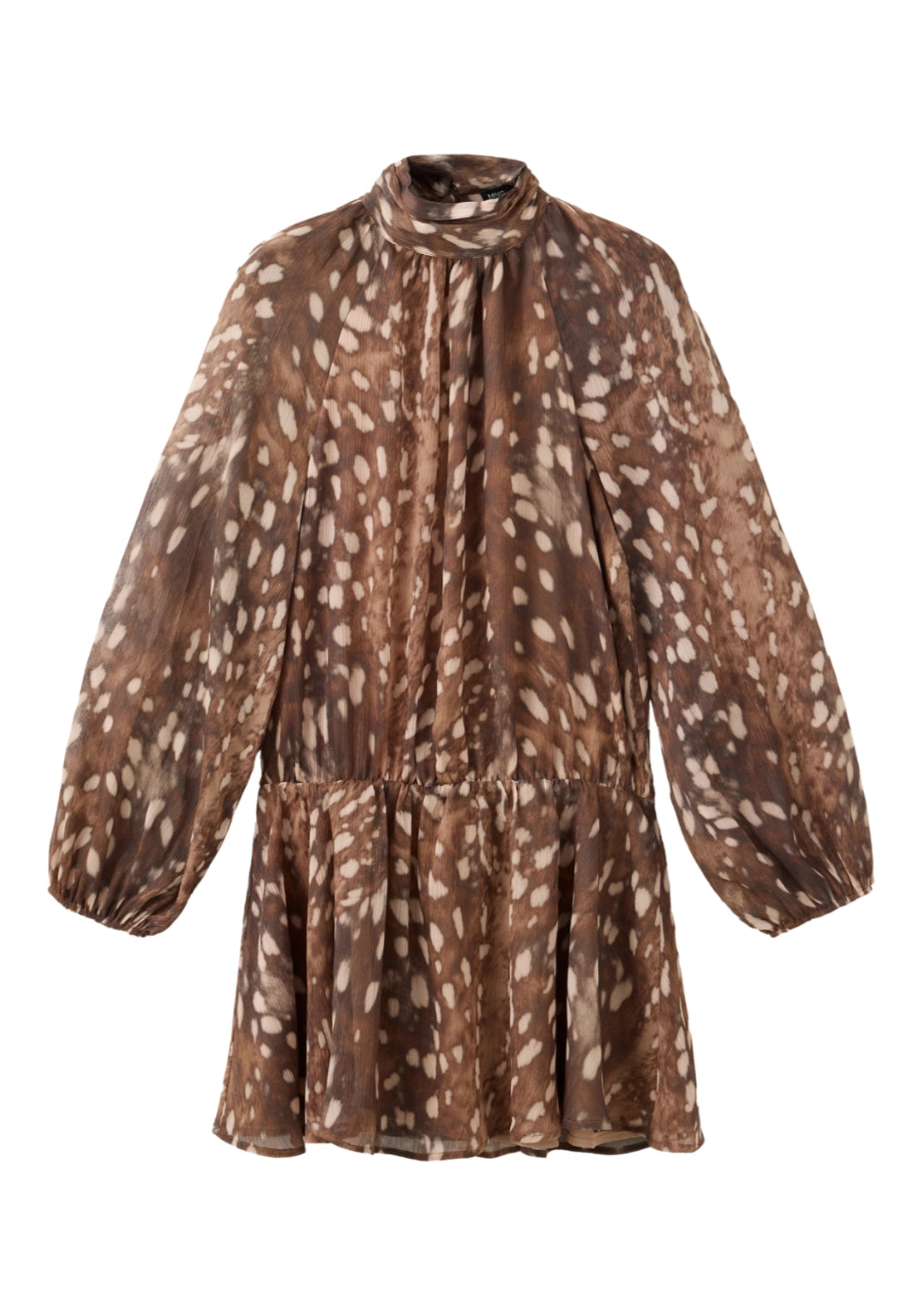 Printed Dress With A Perkins Collar - Brown