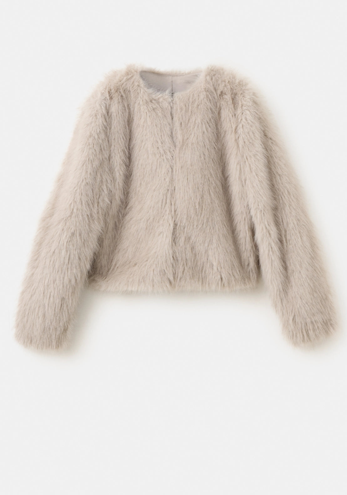 Fur Coat With Crew Collar - Beige