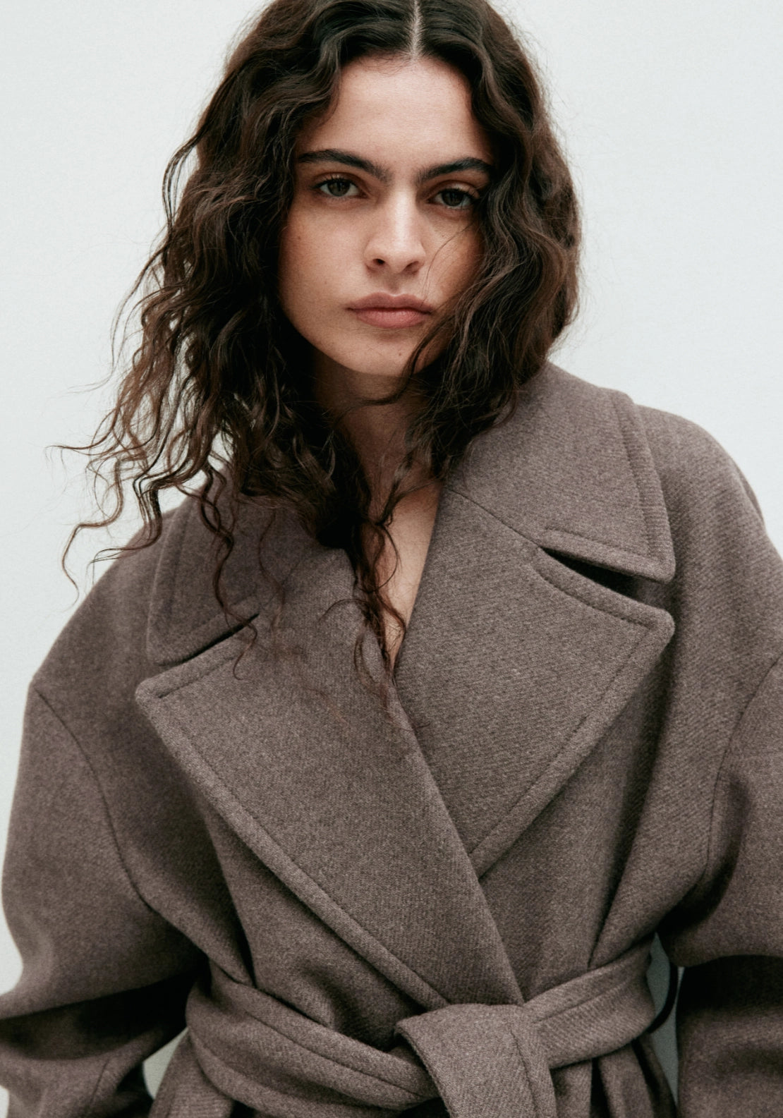 Wool Oversized Coat With Belt - Brown