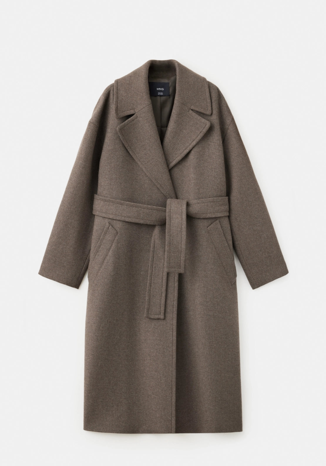 Wool Oversized Coat With Belt - Brown