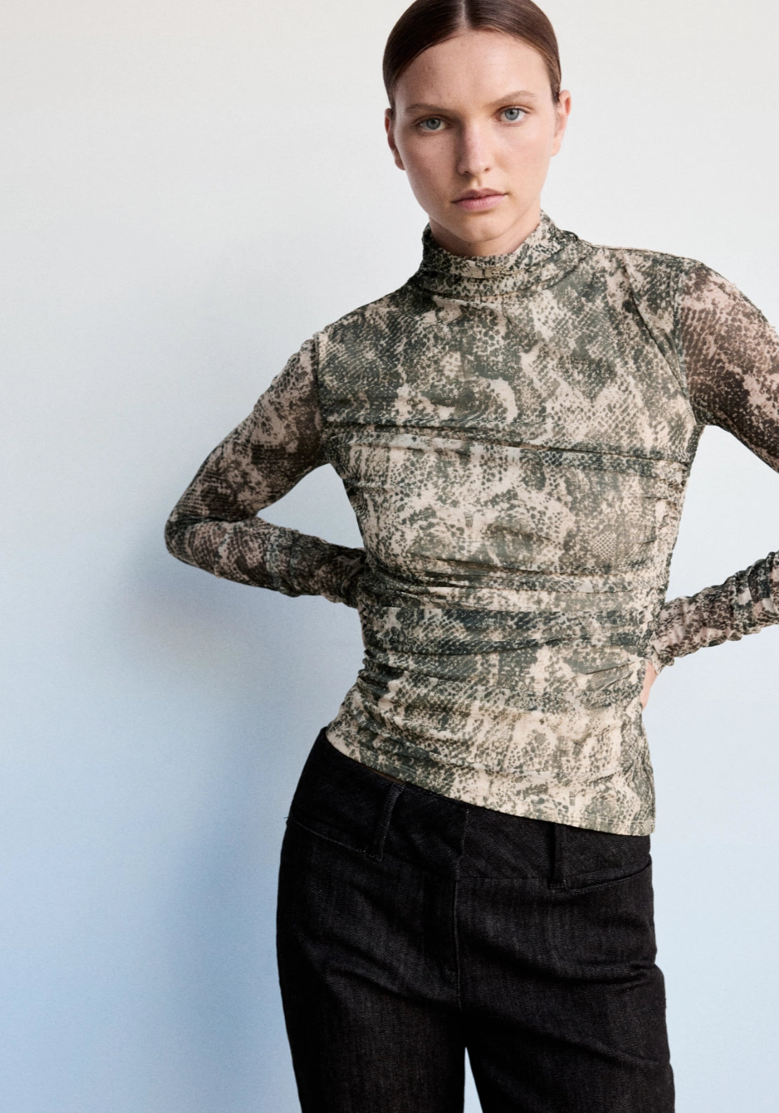 Top Long Sleeve Animal Print - Beige