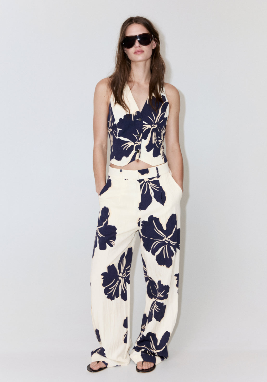Floral Print Lyocell Gilet - Cream