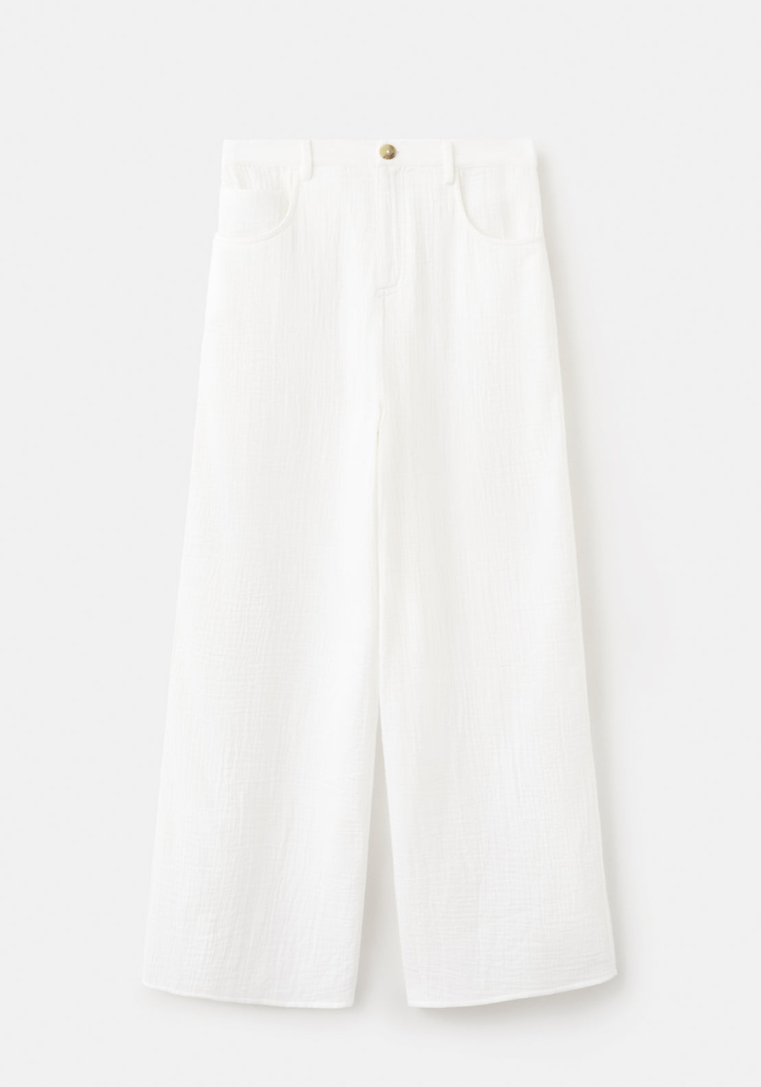 Straight-Leg Crinkle Trousers With A Mid-Rise - White