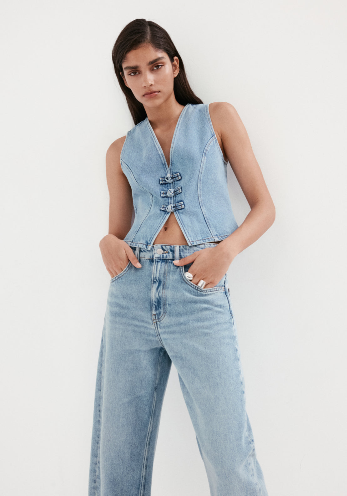 Cotton Balloon Crop Jeans - Denim Blue