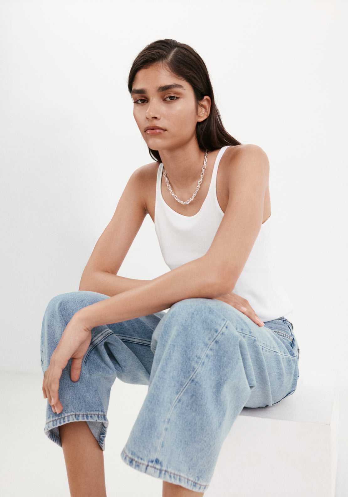 Cotton Balloon Crop Jeans - Denim Blue