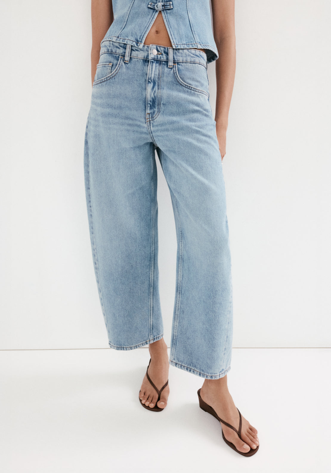 Cotton Balloon Crop Jeans - Denim Blue