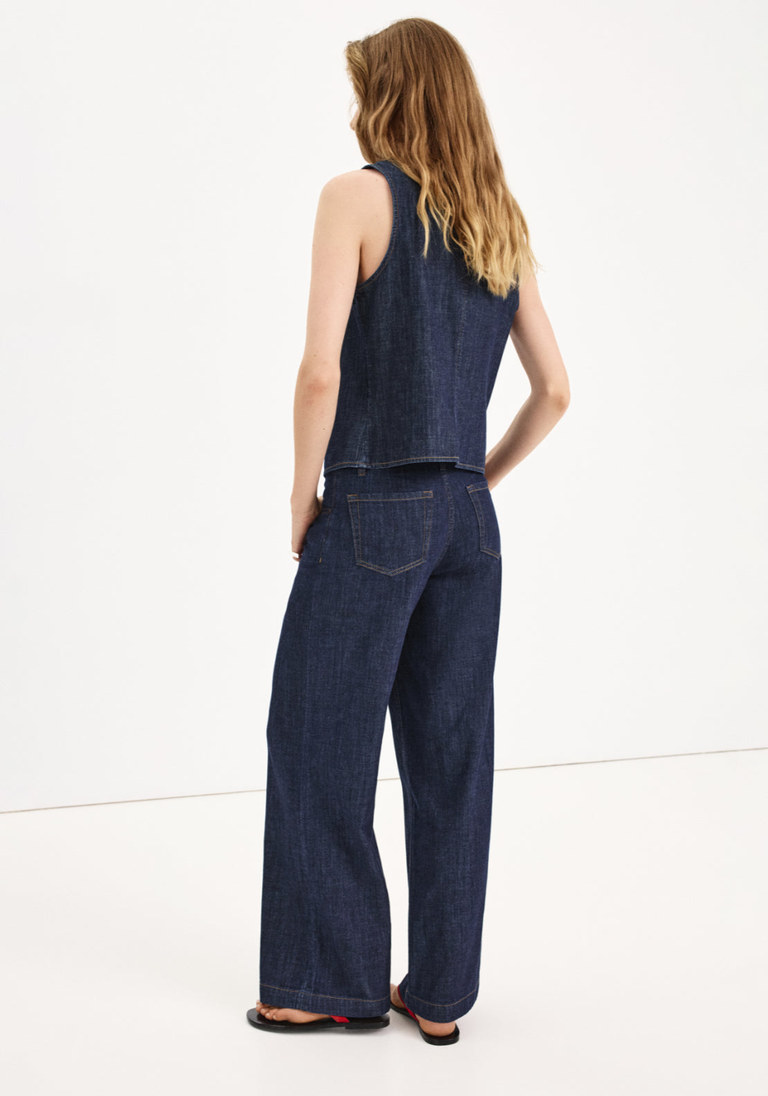 Wide Leg Rinse Wash Jeans - Denim Blue