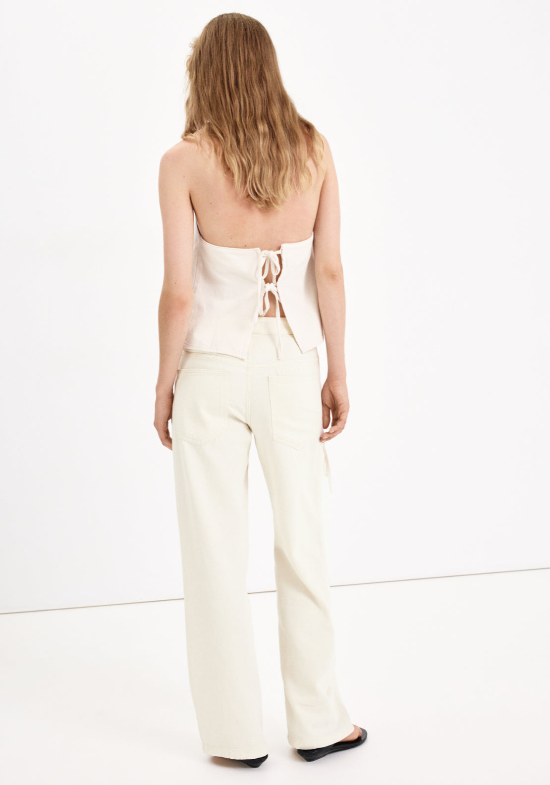 Low Rise Tie Jeans - Cream