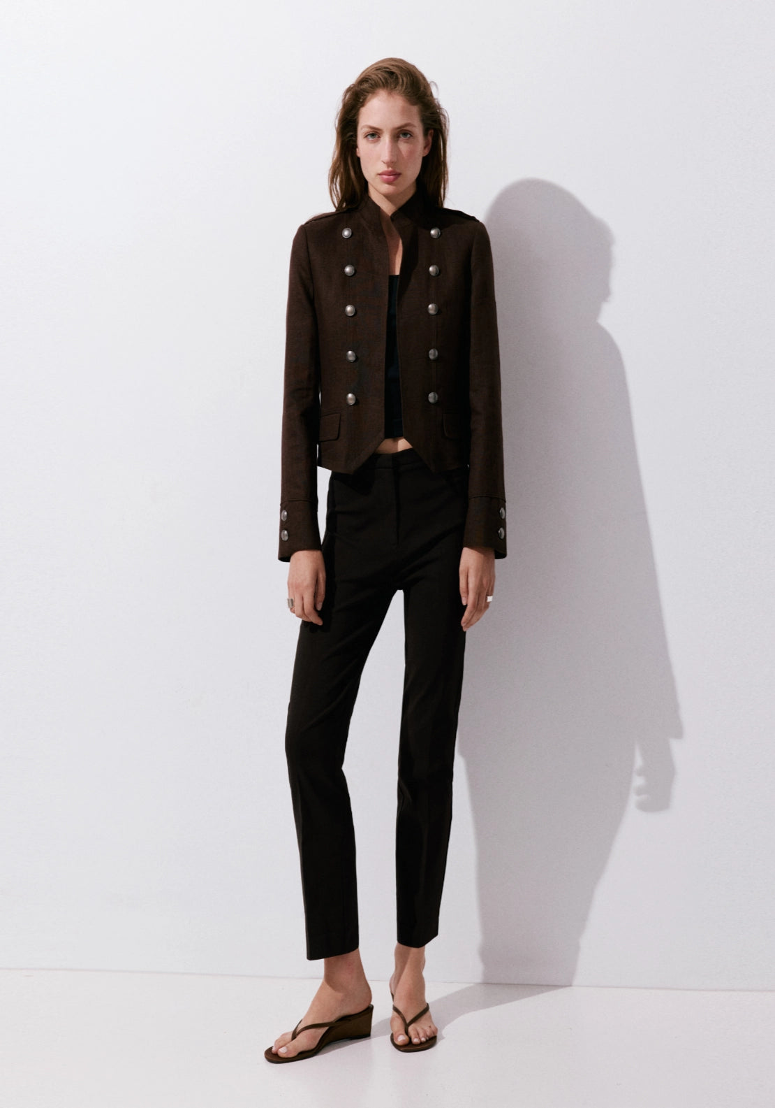 Straight Cut Crop Trousers - Brown