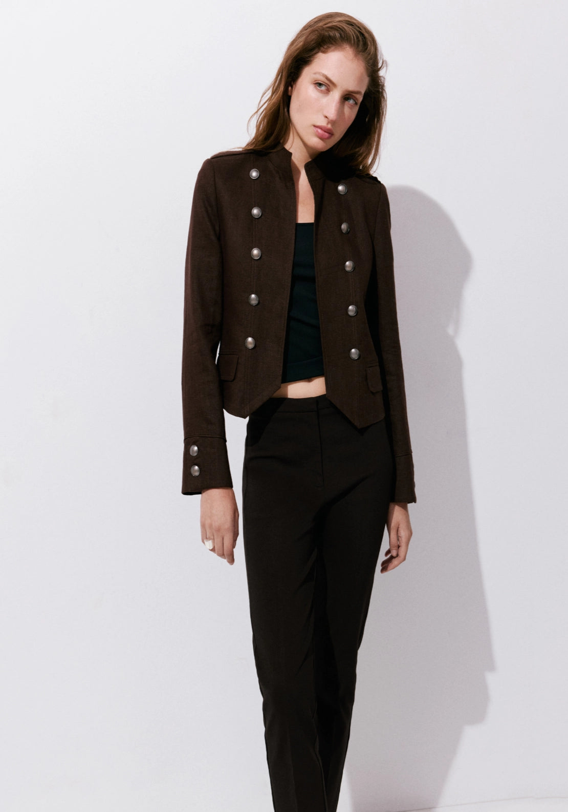 Straight Cut Crop Trousers - Brown