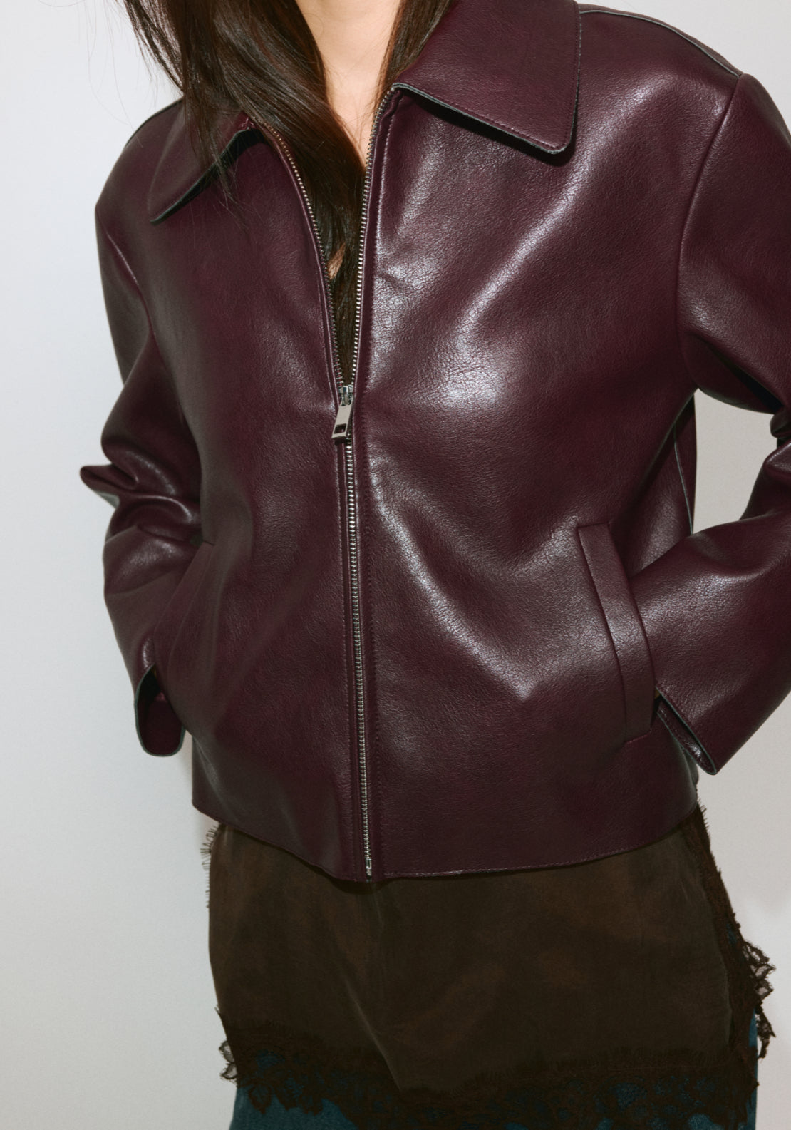 Jacket With Pockets Faux Leather - Black