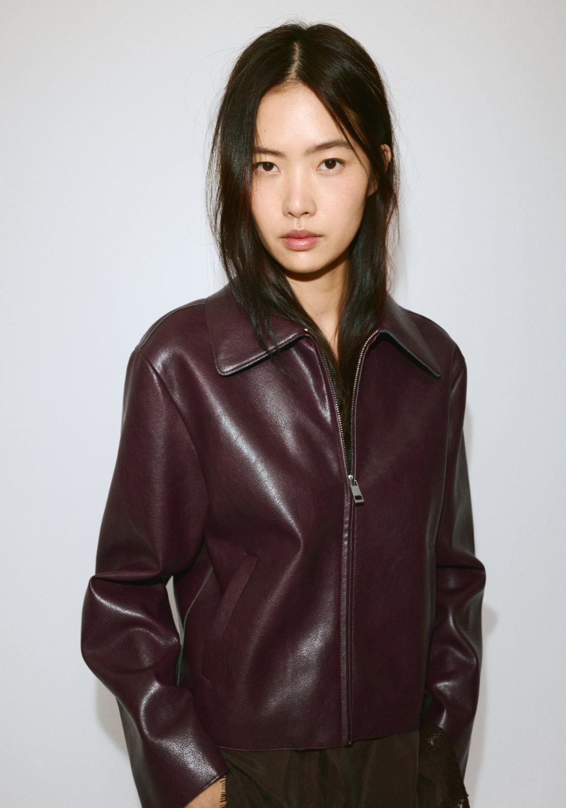 Jacket With Pockets Faux Leather - Black