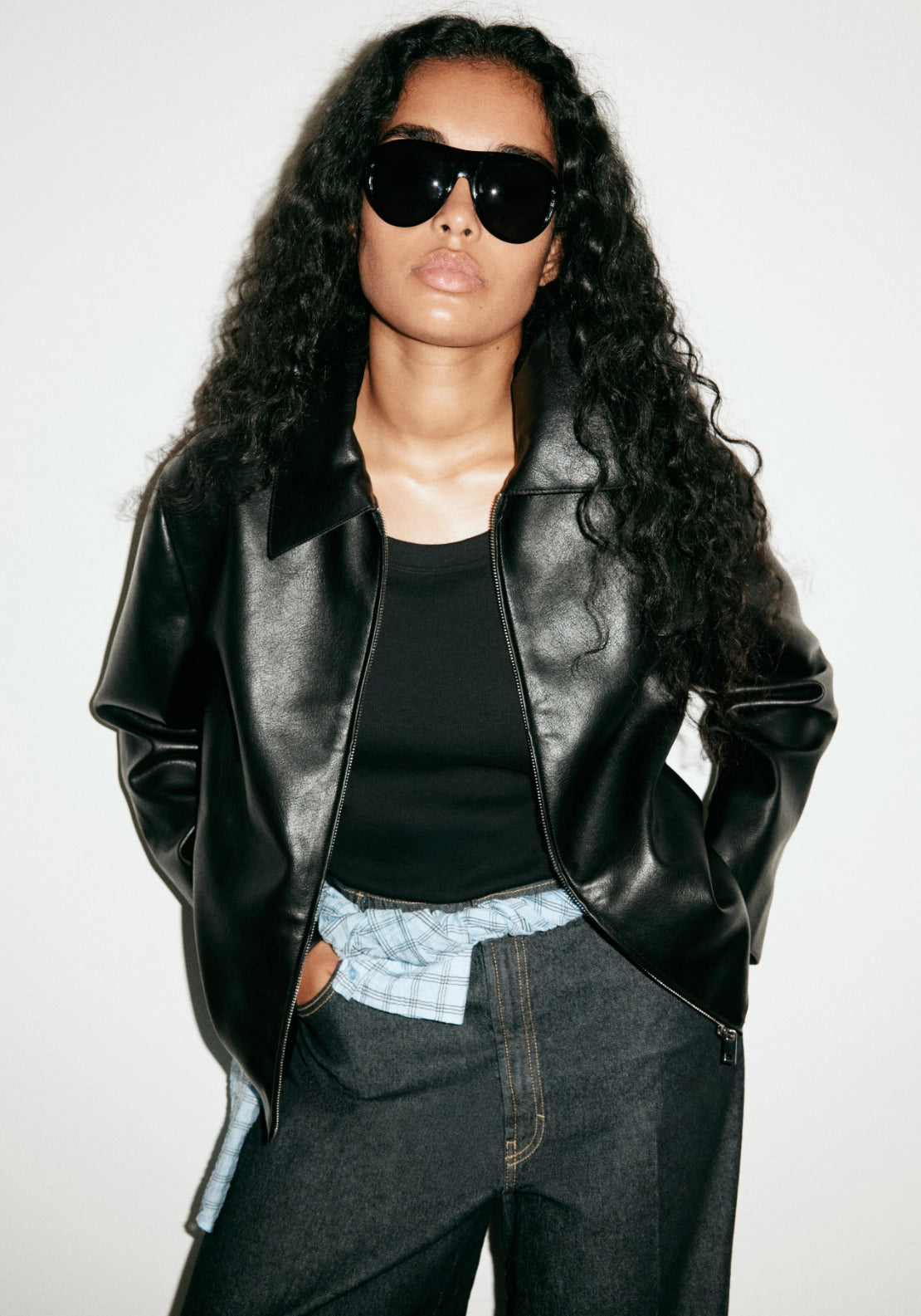 Sabina Jacket With Pockets Faux Leathers - Black
