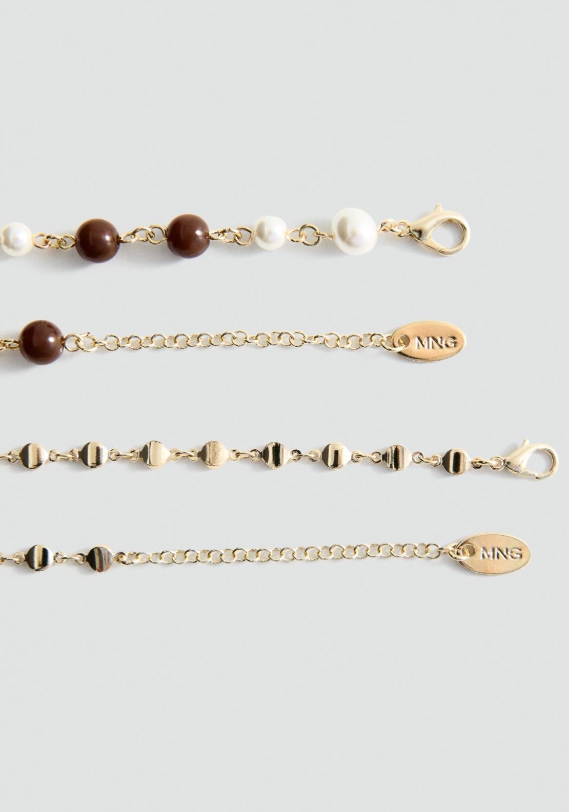 Set Of 2 Mixed Bead Necklaces - Gold