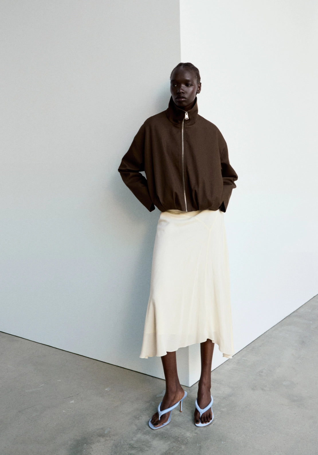 Oversized Funnel Neck Jacket - Brown
