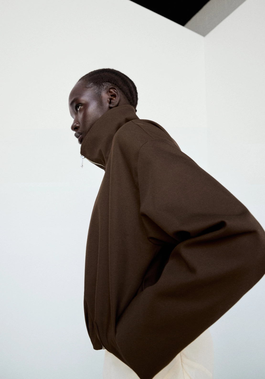 Oversized Funnel Neck Jacket - Brown
