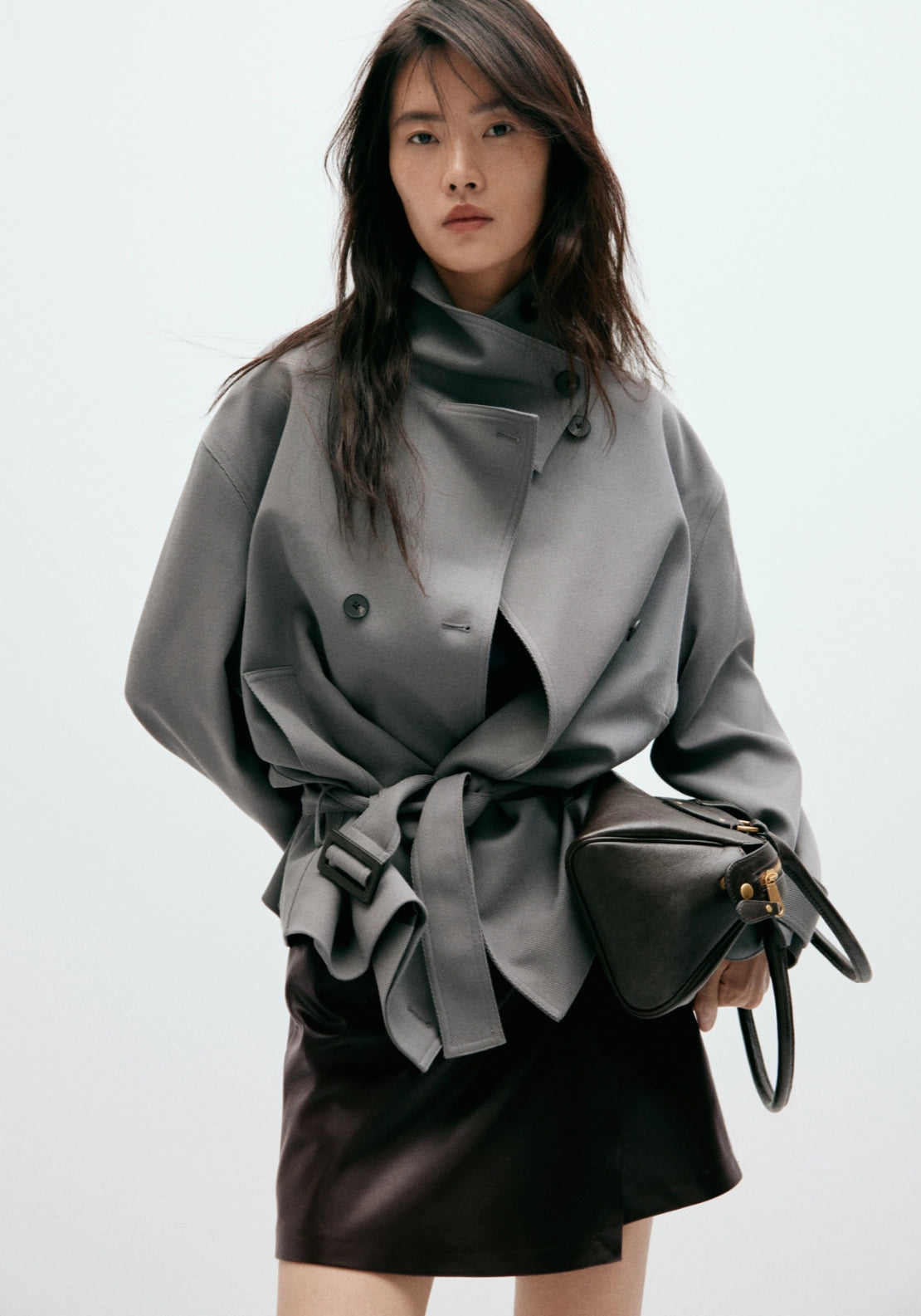 Faux-Leather Skirt With Buckle - Brown