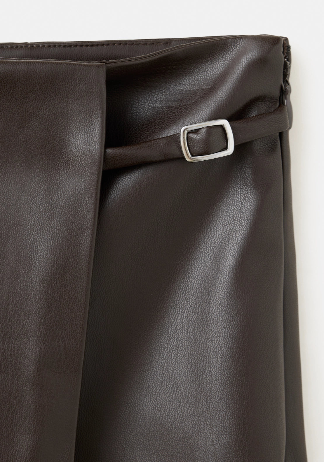 Faux-Leather Skirt With Buckle - Brown