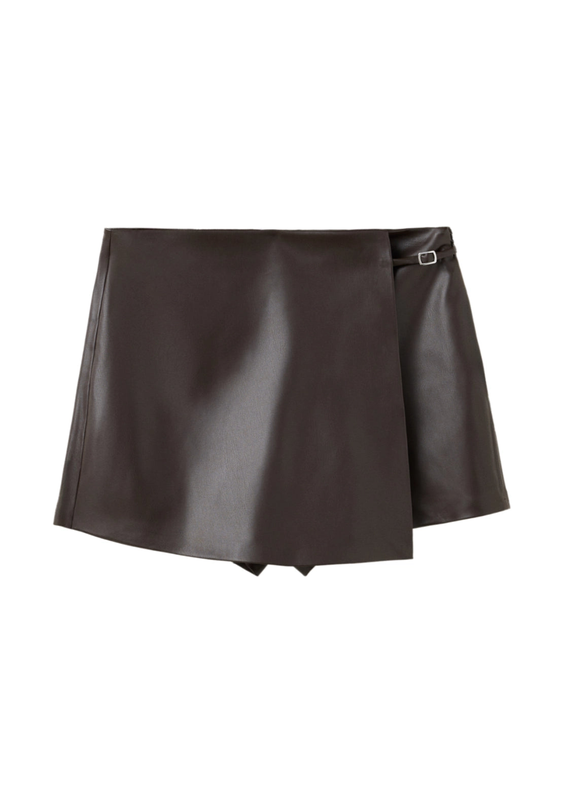 Faux-Leather Skirt With Buckle - Brown