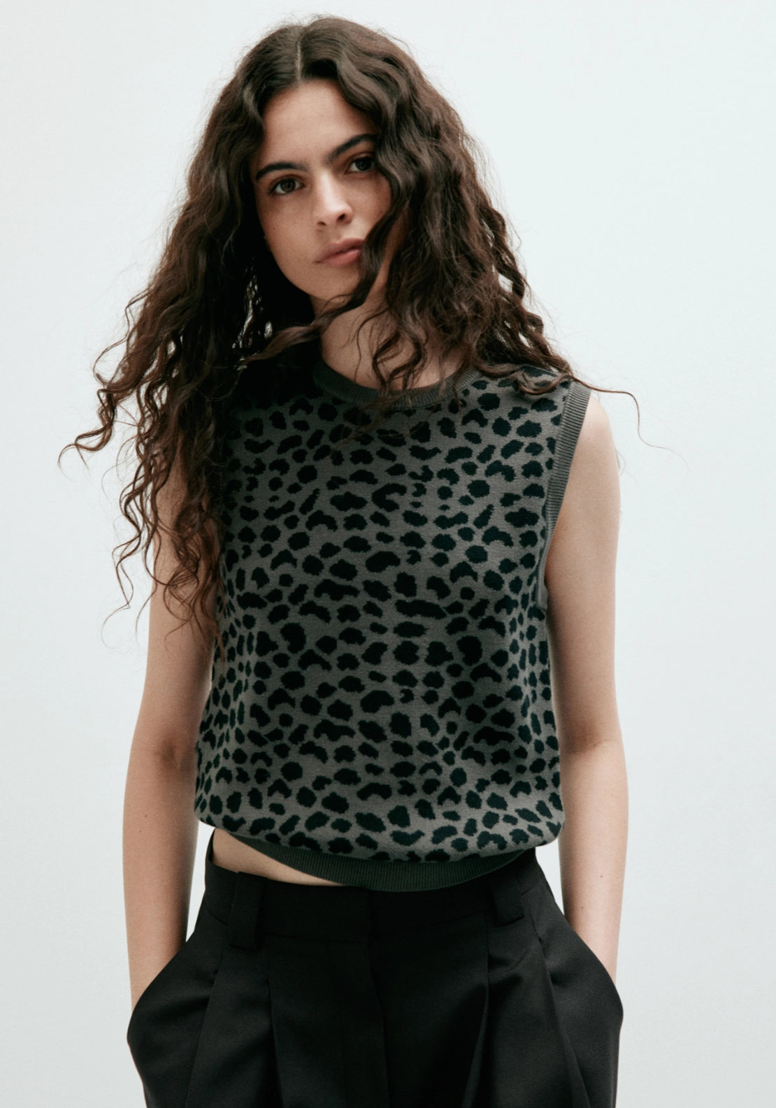 100% Cotton Printed Knit Top - Grey