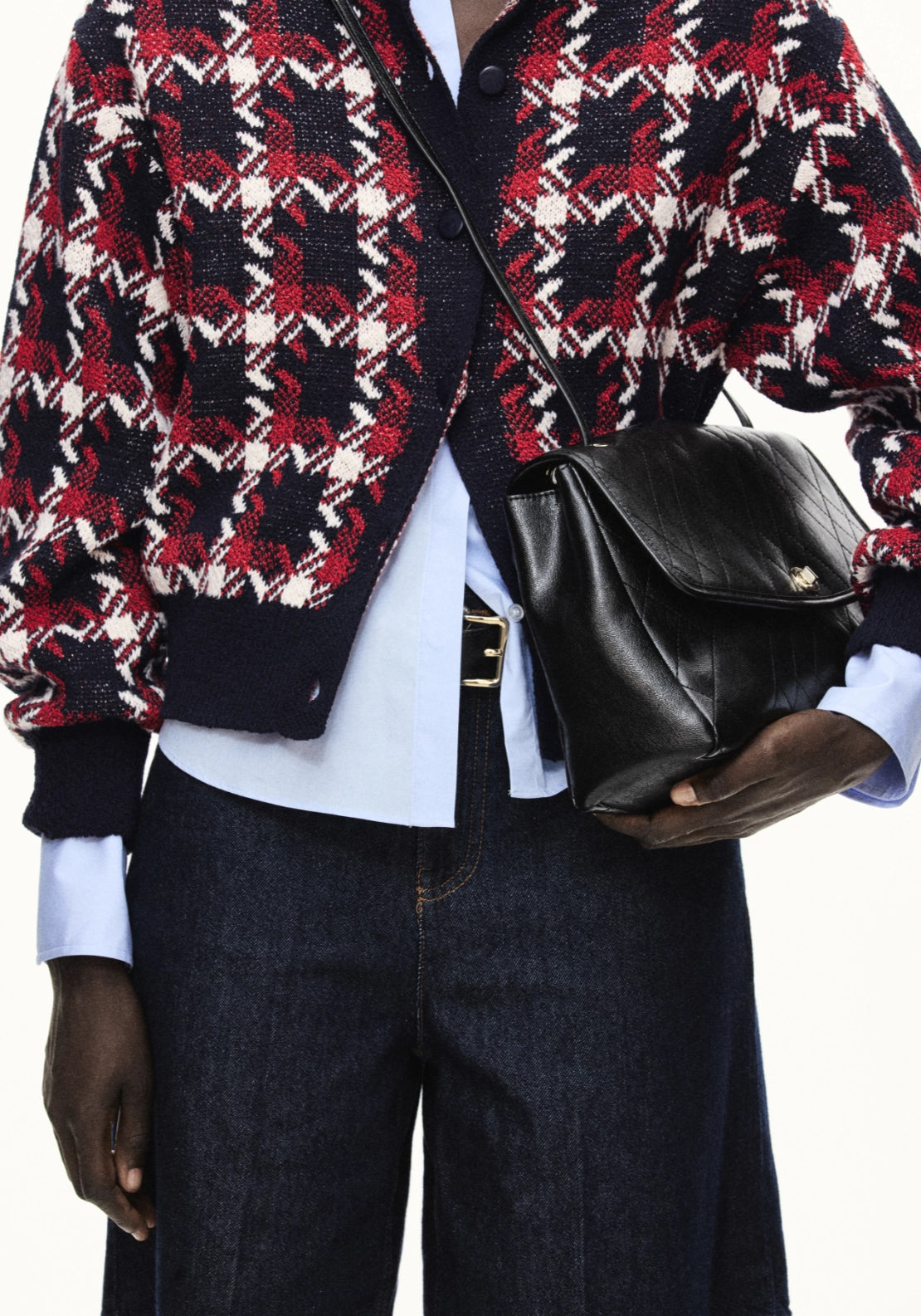 Tartan Print Knit Cardigan - Blue
