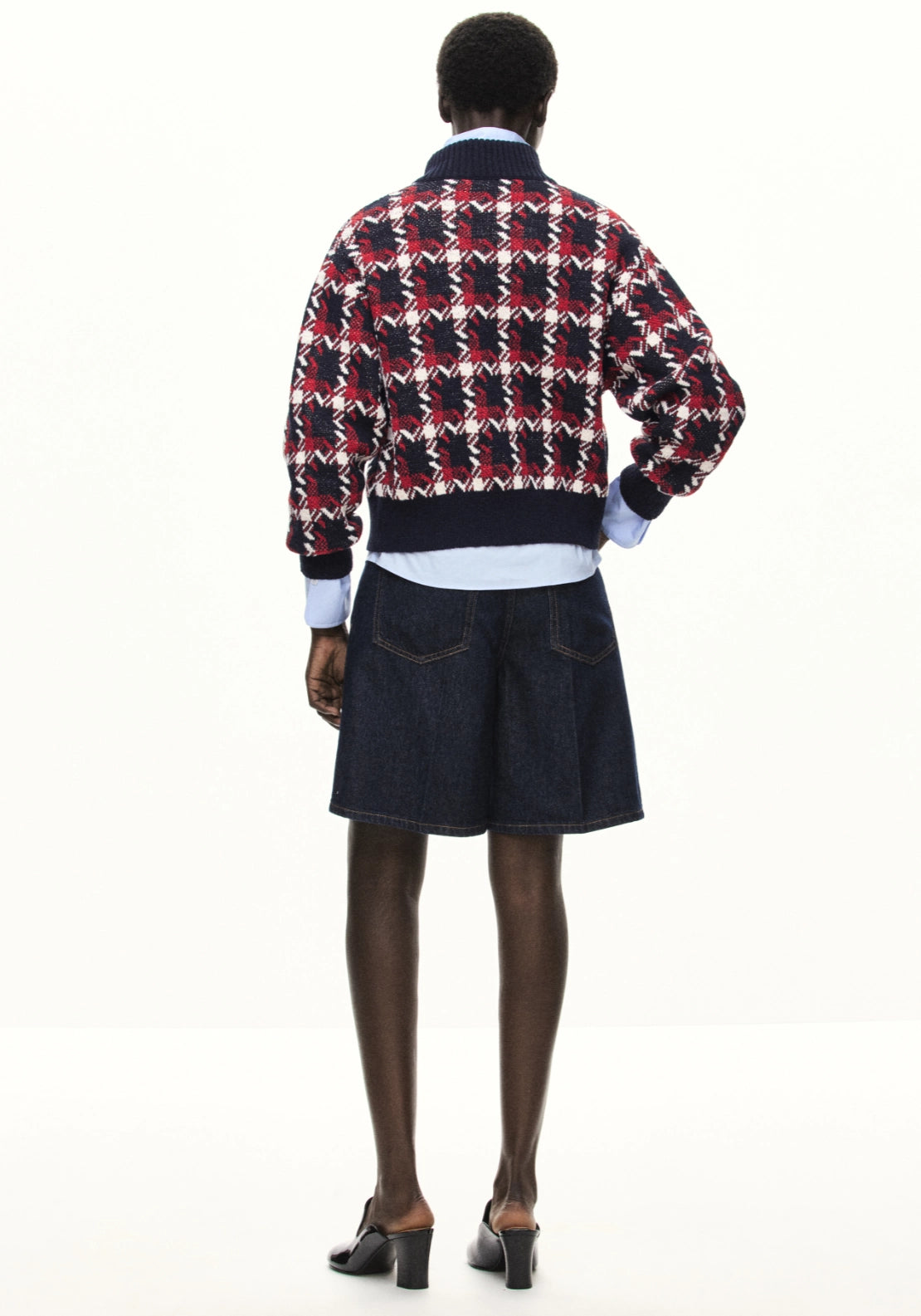 Tartan Print Knit Cardigan - Blue