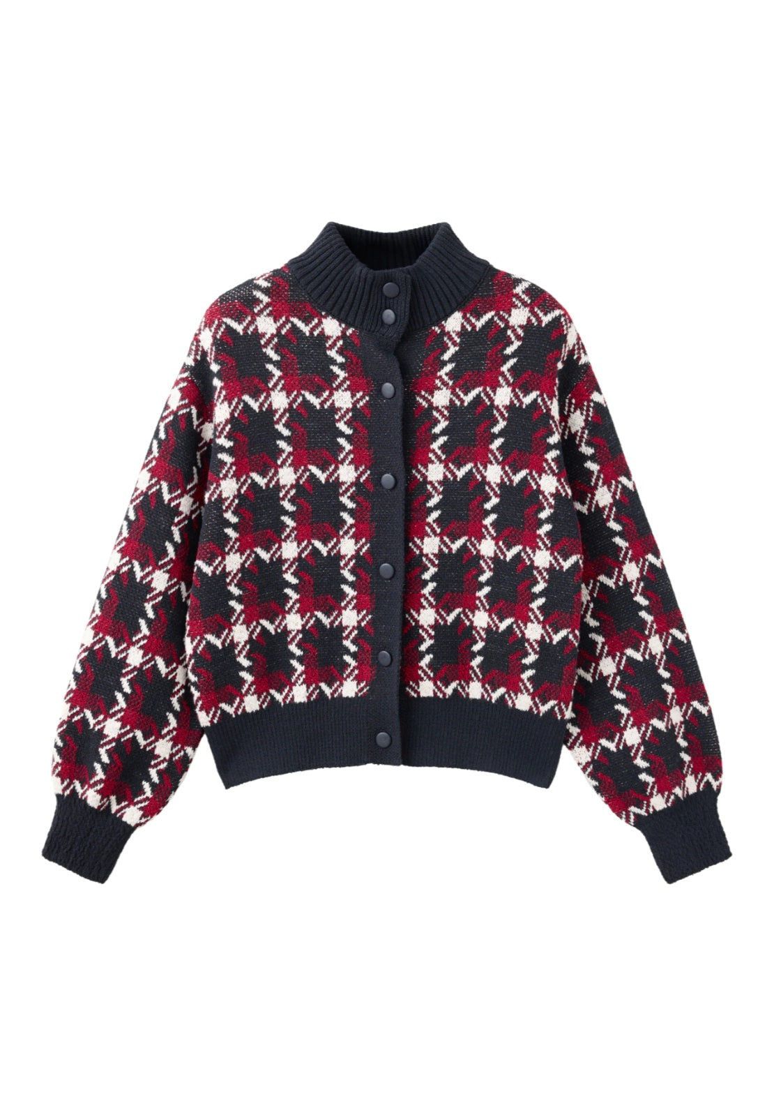 Tartan Print Knit Cardigan - Blue
