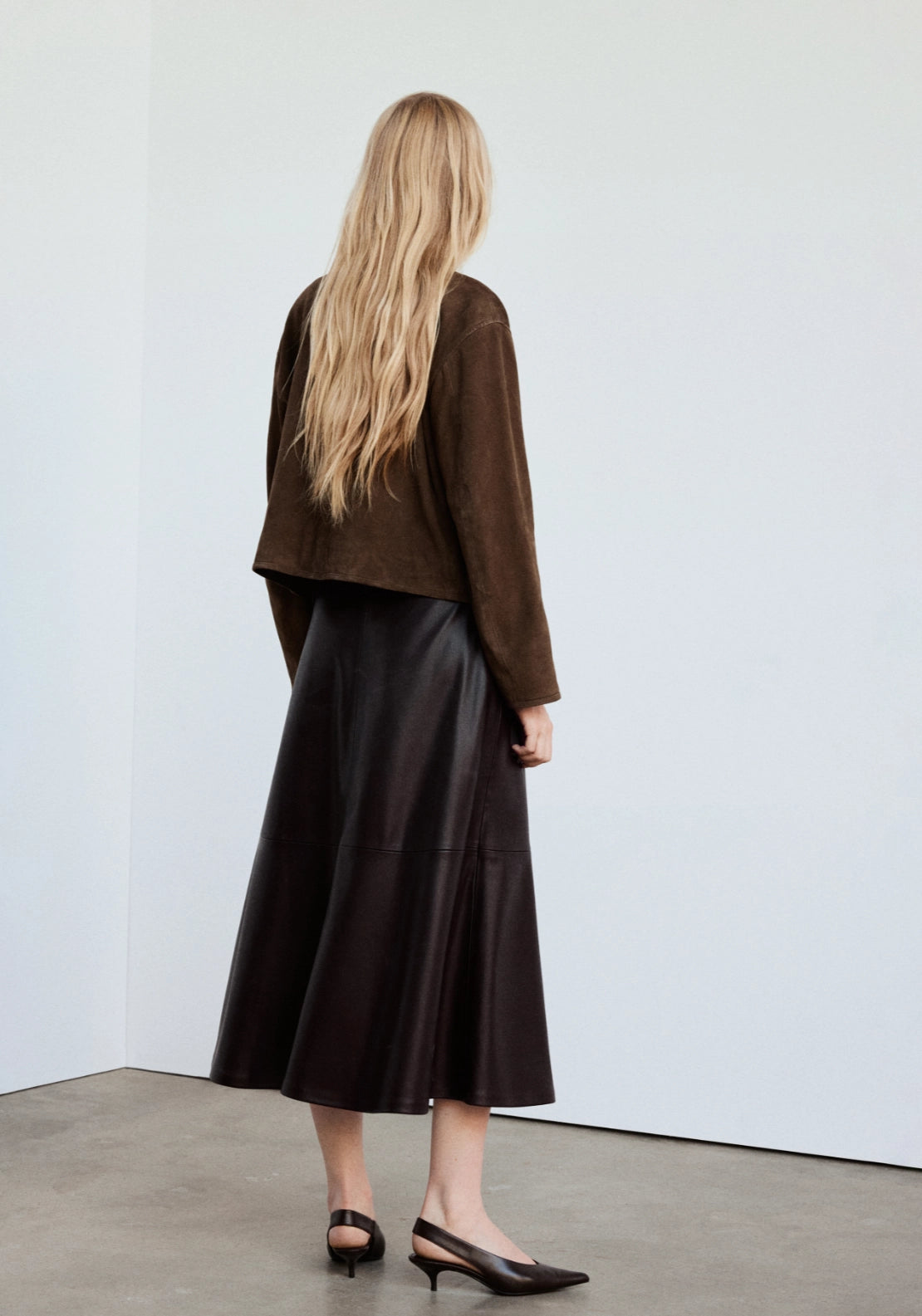 Faux Leather A Line Skirt - Brown