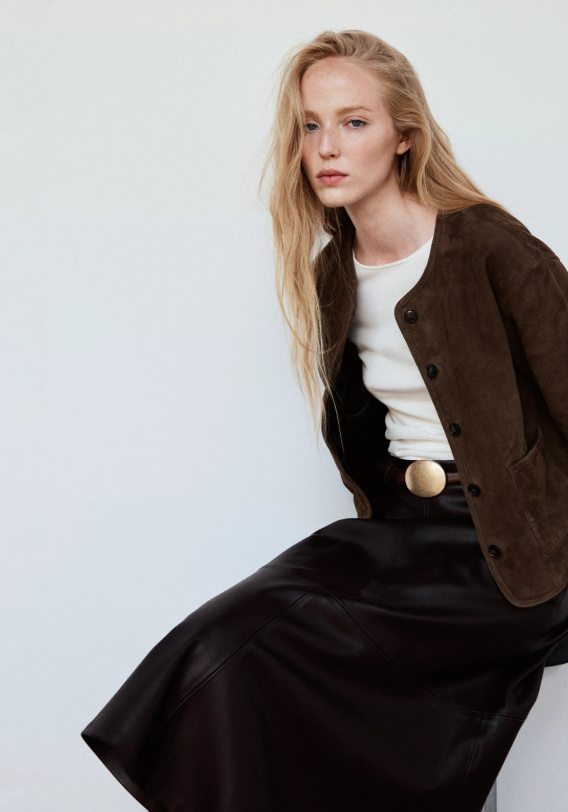 Faux Leather A Line Skirt - Brown