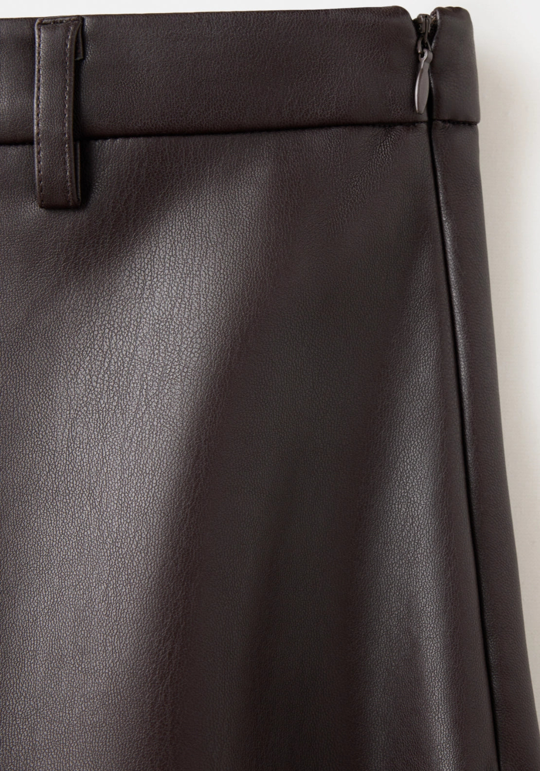 Faux Leather A Line Skirt - Brown