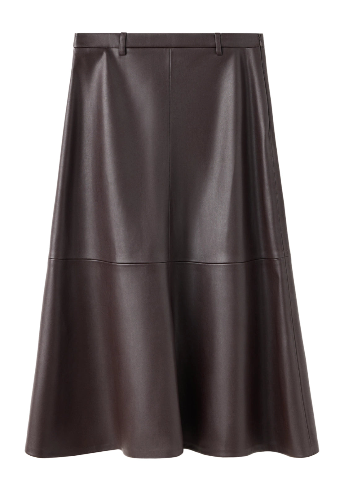 Faux Leather A Line Skirt - Brown
