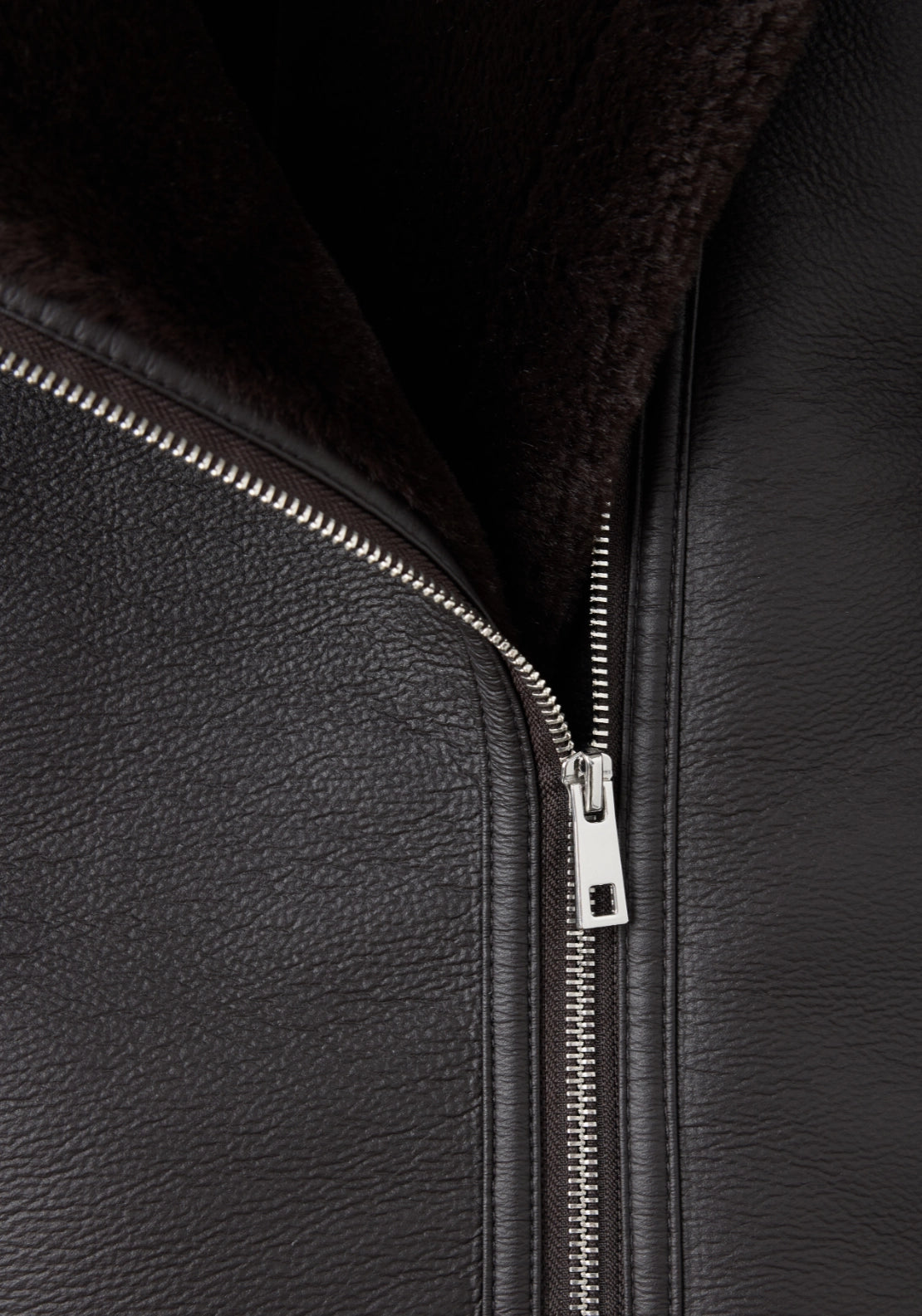 Faux Fur Biker Jacket - Brown