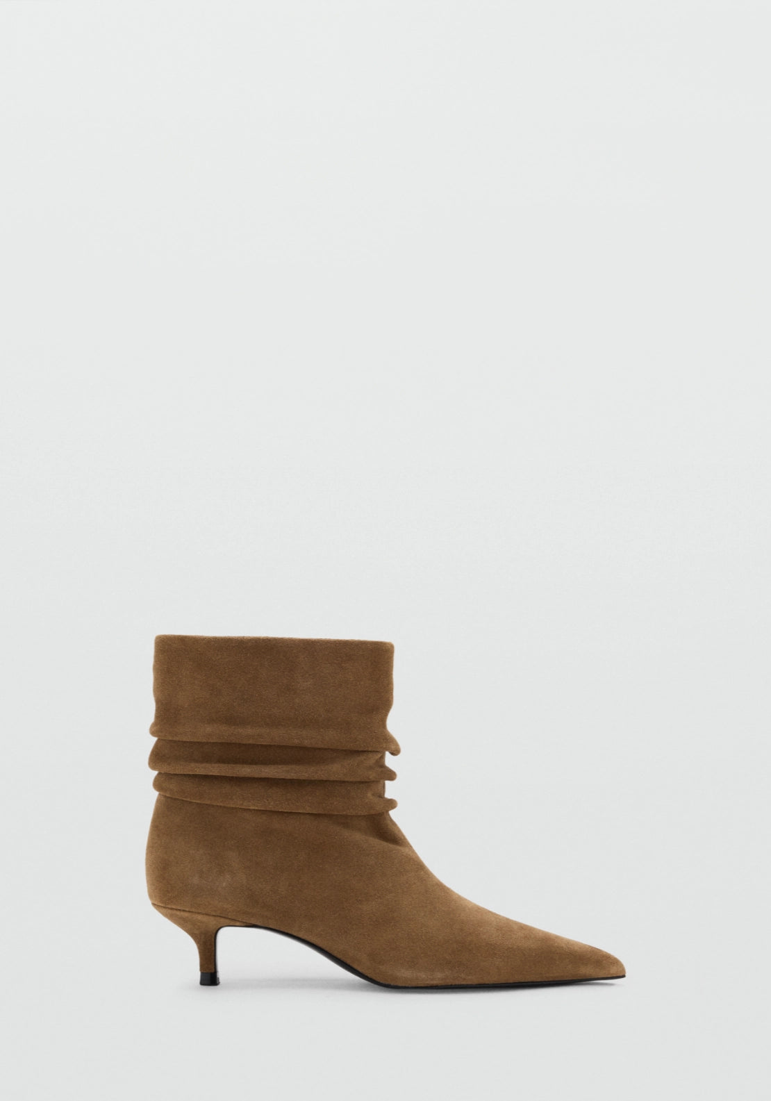 Suede Effect Ankle Boots With Ruched Detail - Brown