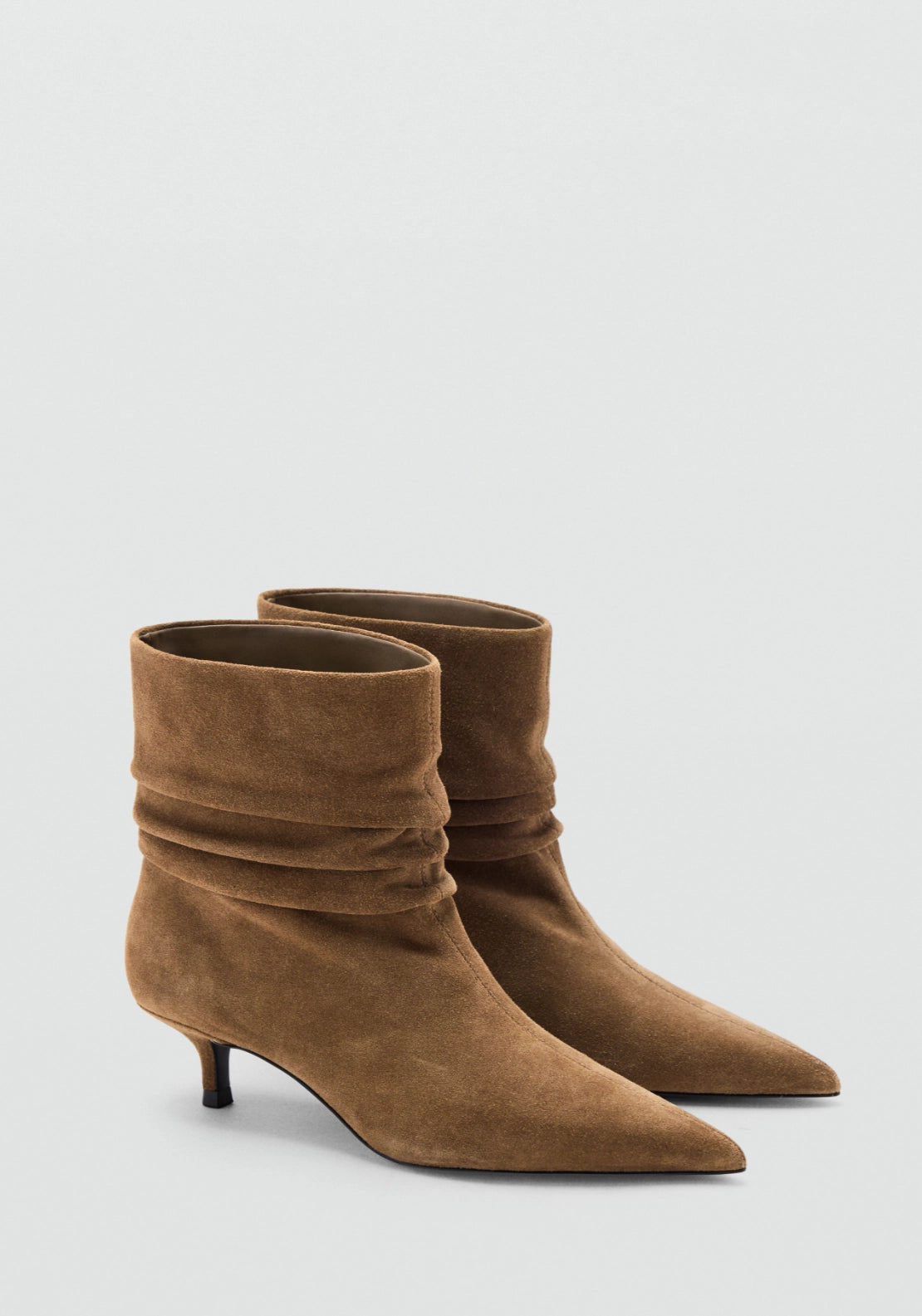 Suede Effect Ankle Boots With Ruched Detail - Brown