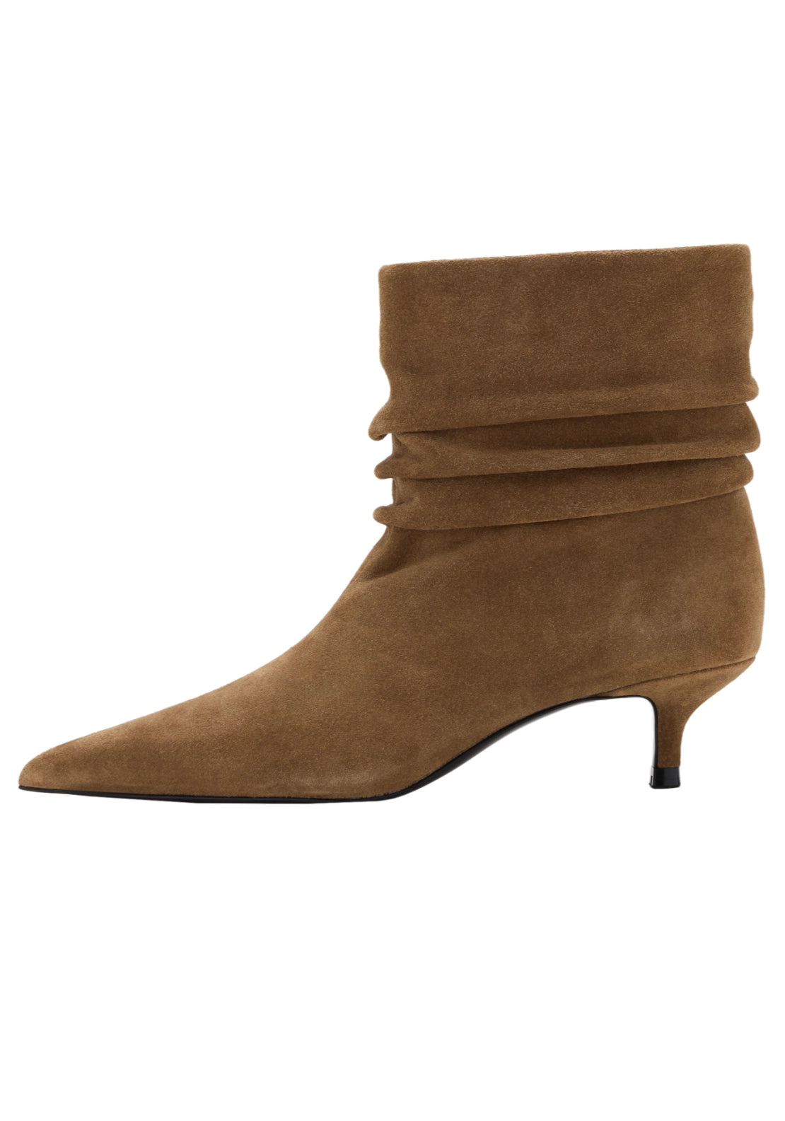Suede Effect Ankle Boots With Ruched Detail - Brown