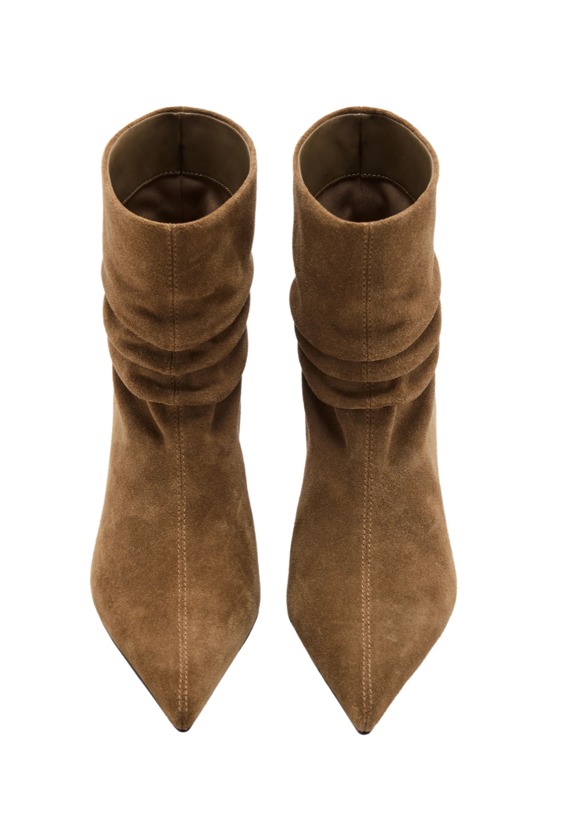 Suede Effect Ankle Boots With Ruched Detail - Brown