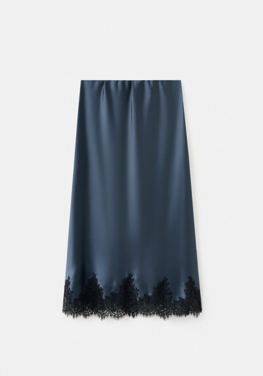 Satin Skirt With Fine Lace - Blue