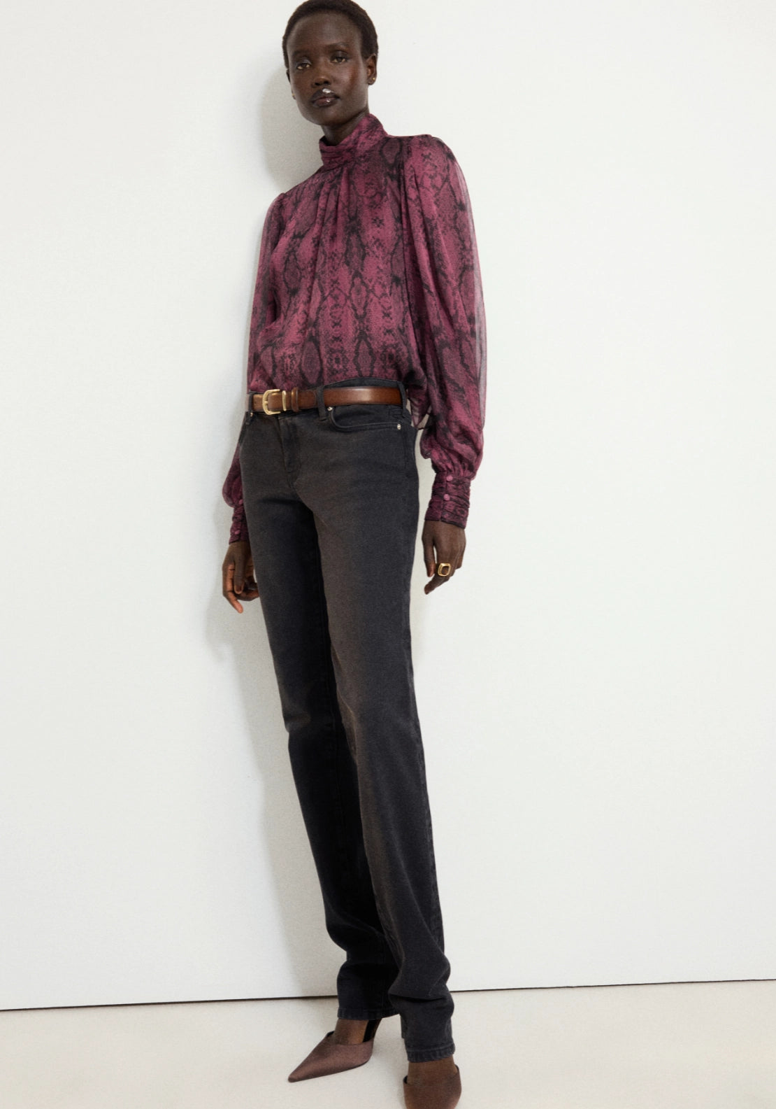 Animal Print Blouse With High Collar - Pink