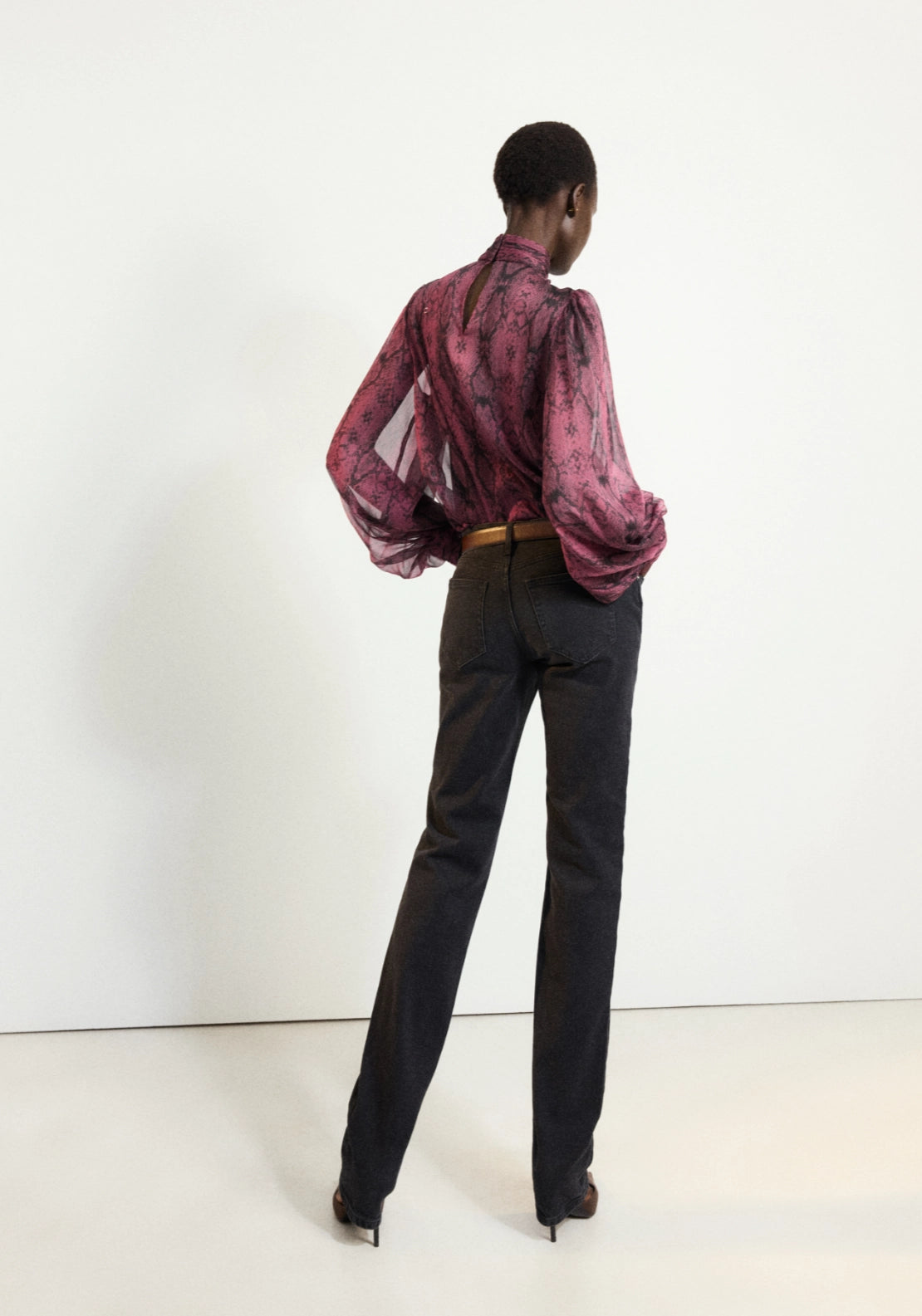 Animal Print Blouse With High Collar - Pink