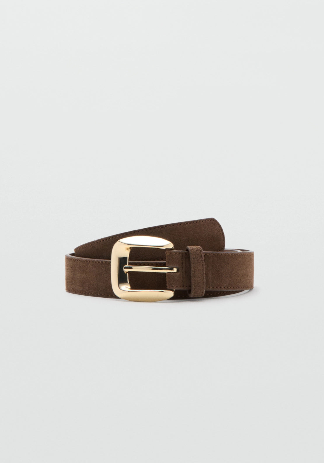 Suede Belt With Square Buckle - Brown
