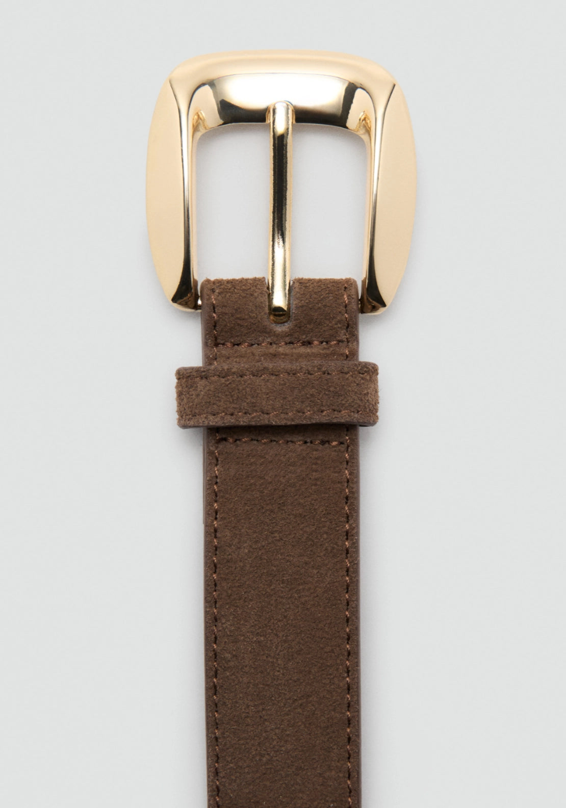 Suede Belt With Square Buckle - Brown