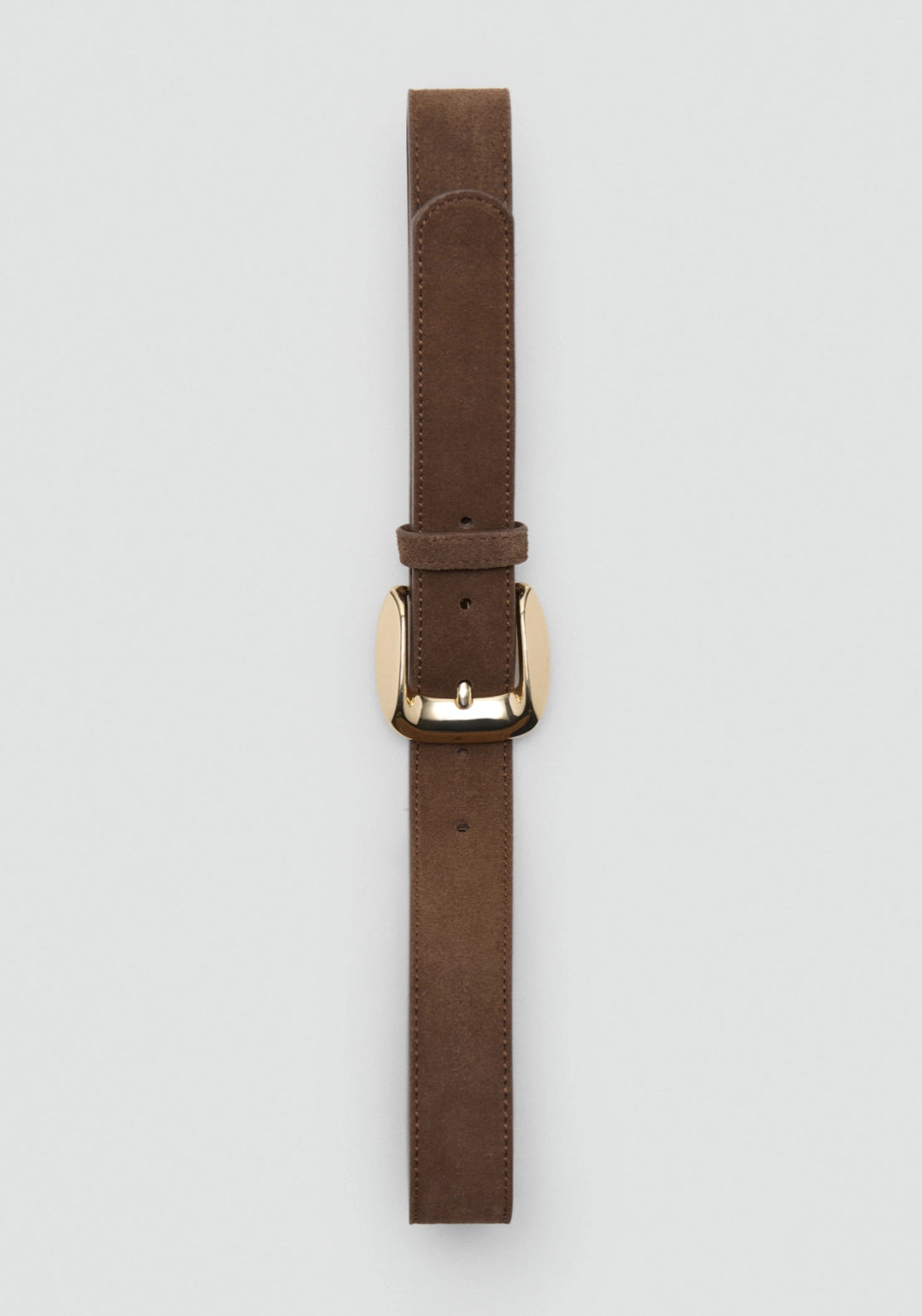 Suede Belt With Square Buckle - Brown