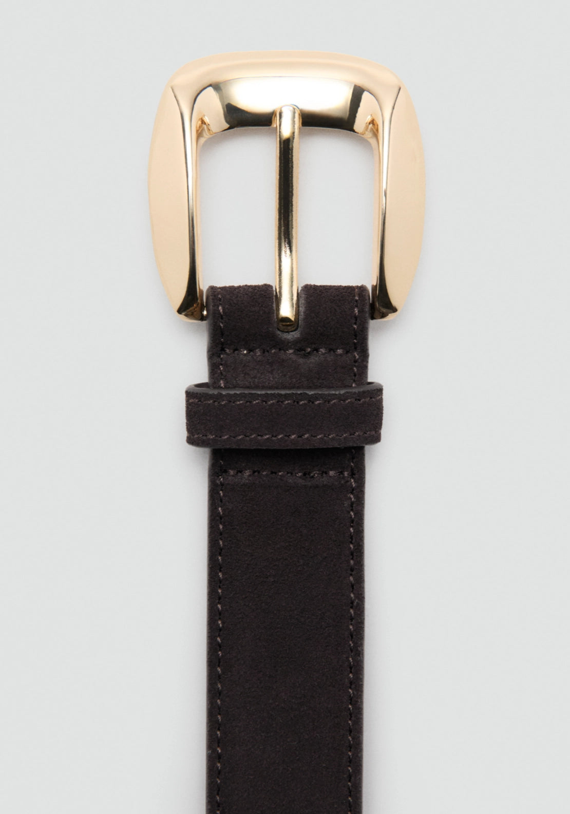 Suede Belt With Square Buckle - Brown