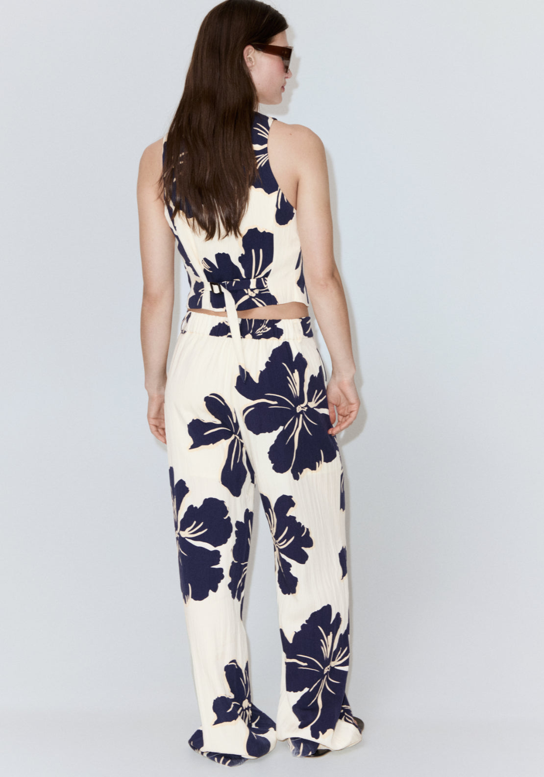 Floral Print Lyocell Straight-Leg Trousers - Cream