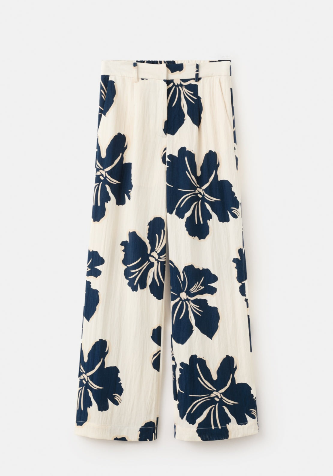 Floral Print Lyocell Straight-Leg Trousers - Cream